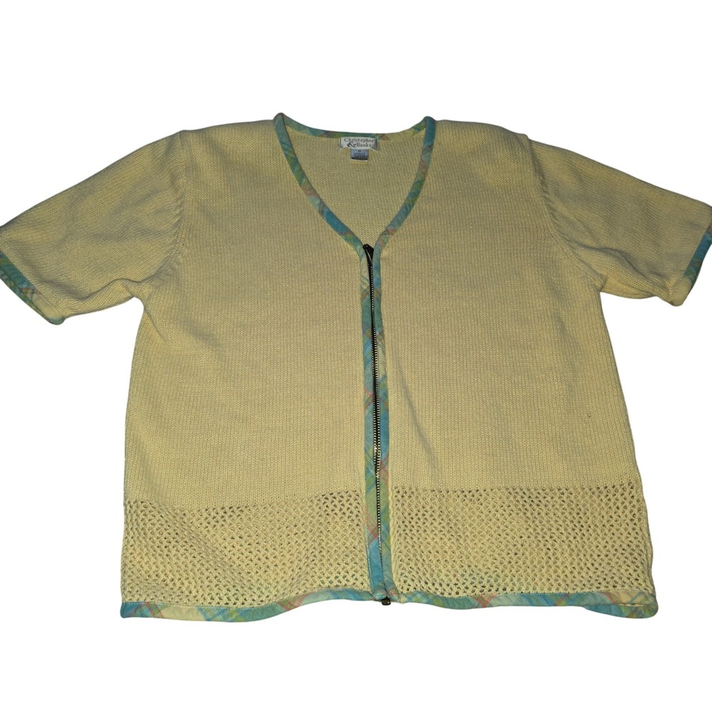 Christopher & Banks Womens Yellow Short Sleeve Zip Up Cardigan Sweater Mesh M